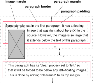 Image showing a floating image and the effect of 'clear: left' on the two paragraphs.